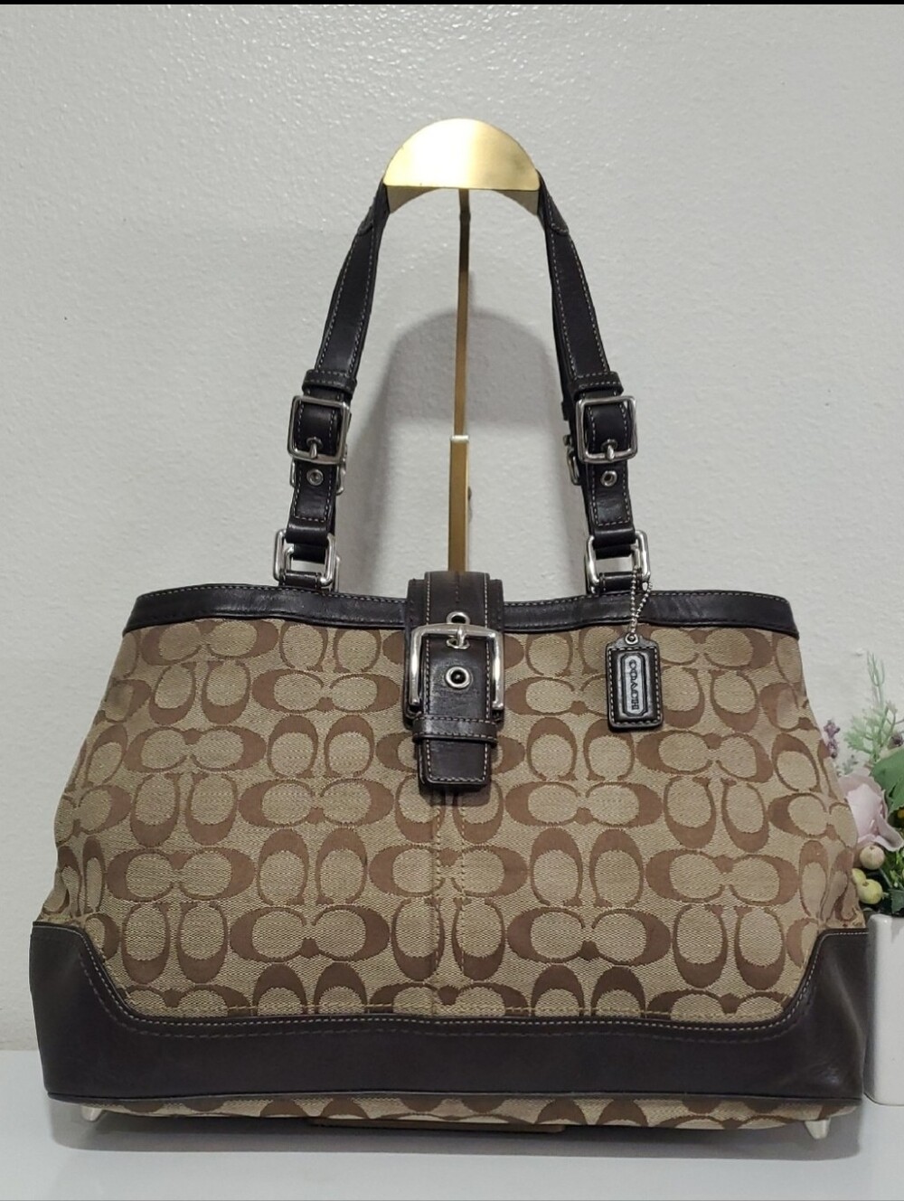 Coach Hampton Signature Canvas/Leather Satchel Carryall Bag